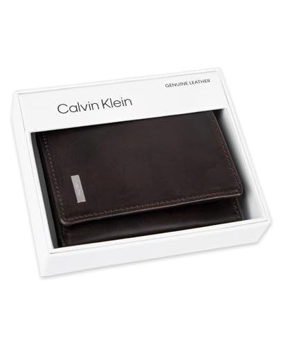 Calvin Klein Men's Two-Tone Leather Trifold Wallet, Brown, One Size - image 5