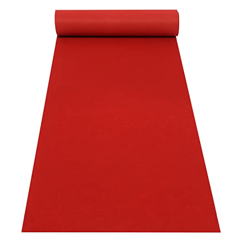 360GSM Thick Red Aisle Runner, Red Carpet Runner for Party 3×33Ft Non-Slip Aisle Runway Rug for Step, Proposal & Wedding Ceremony Movie Theme Party Proposal Decorations (Red)