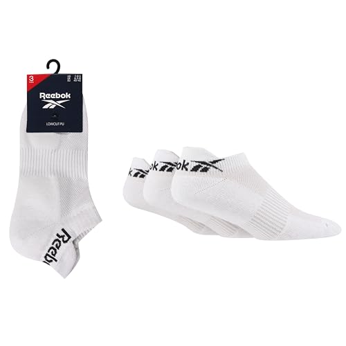 Reebok Unsichtbare Socken, Unisex, bequem, Baumwolle, atmungsaktiv, für Sport, Alltag, Fitness, Freizeit, Walking, Yoga, waschbar, diskret, Unterschuhe, 3 Paar, weiß, 37-39