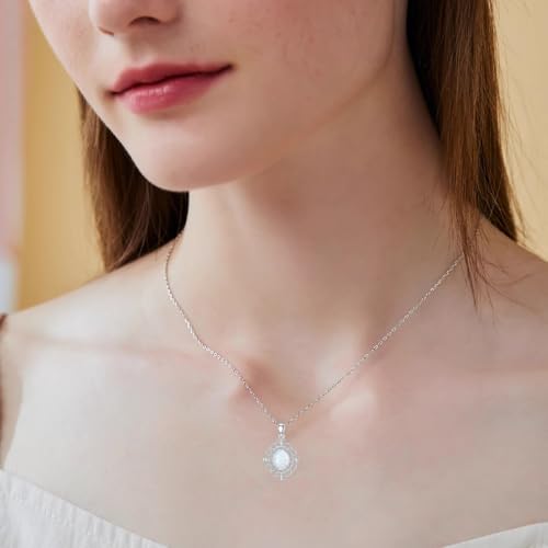 Aihpos Vintage Opal Necklaces for Women Platinum Plated Silver Oval Cut White Opal Pendant October Birthstone Necklace, 18''-20''2