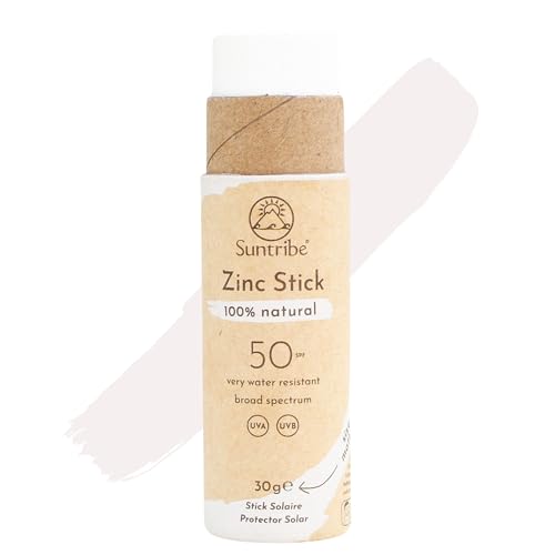 Suntribe Mineralischer Bio-Sonnenstift mit Zink LSF 50/30 g, Original Weiß - 100% Natürlich, Riffsicher, Mineralischer UV-Filter - Sehr Wasserfest, Zero Waste - Gewinner Beauty Shortlist Awards