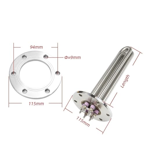 115mm Round Flange SUS304 Immersion Heating Element 220V/380V 12mm Water Boiler Heater 3KW/6KW/9KW/12KW (Color : 6KW L340MM, Size : 220V 380V Star)