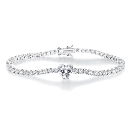 TIKJE Tennis Bracelets for Women, Heart-Shaped Birthstone Cubic Zirconias Bracelet| 4.0mm White Gold Womens Bracelets for Birthday Gift| Size 7-7.5 inches