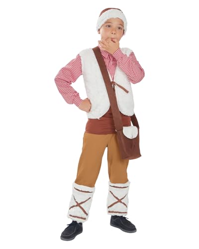 Funidelia Déguisement de berger pour enfants, Comprend gilet, ceinture, guêtres, besace et bonnet, Noël - Tenue pour enfants pour fêtes, Carnaval et Halloween - Taille 7-9 ans
