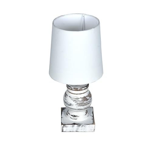 Image of Homesake Distress Small Incandescent Table Lamp for Bedroom Living Room Simple Retro Wood Grain Farmhouse Bedside Lamps Suitable for Nightstand, Gift, Trophy, (White)