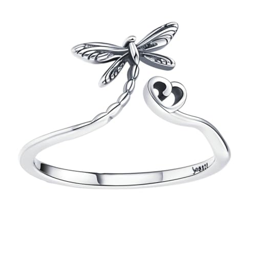 WHZHDMA Women Dragonfly Trendy Adjustable Rings Finger Open Jewelry The Ring S925 Sterling Silver