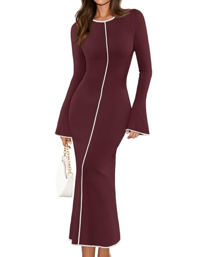 MEROKEETY Women's Fall Long Bell Sleeve Sweater...