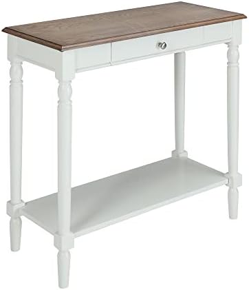 Convenience Concepts 6042188DFTW French Country Hall Table with Drawer and Shelf, Driftwood / White