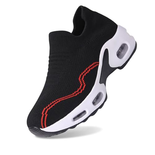 Slip On Sneakers - Zapatillas de senderismo para mujer, con acolchado de aire, suaves y ligeras, con malla transpirable, zapatillas de fitness, zapatillas de correr, rojo, 39 EU