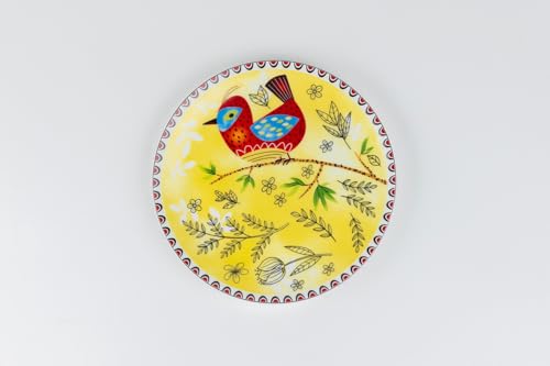 GOLDEN QUEEN'S Snack Plates Set of 4 | Perfect for Snacks, Desserts, Appetizers, Salads, Tapas, Cheese | 7 inches Wide | Microwave Safe (Yellow Bird Snack Plates)