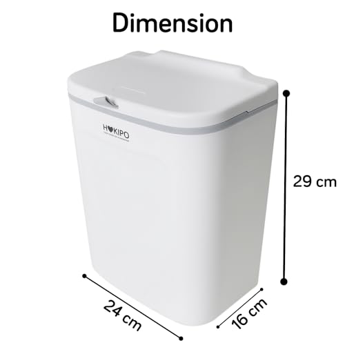 HOKIPO Plastic Hanging/Wall Mounted Dustbin For Bathroom Toilet Kitchen Home Or Office, White, Pack Of 1 (AR3992), Open-Top