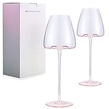 pttitvttiptter Wine Glasses Set of 2,Pink Wine Glass,Lead-Free Premium Crystal Glasses for Wine,Whit