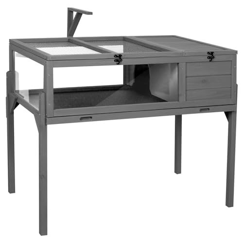 GEGURI Tortoise Habitat Indoor & Outdoor, Wooden Tortoise House with Detachable Legs, Reptile Cage for Small Animals