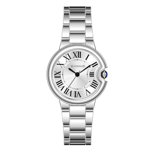 KNISKRED Classic Watch for Women with Vintage Roman Numerals and Solid Stainless Steel Band Ladies Casual Watch (Silver Black)