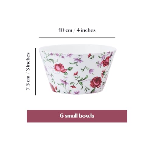 Image of GOLDEN QUEEN'S Bone China Bowls Set of 2 | Ideal for Snacks, Noodles, Ramen, Salad, Cereals, Rice | Microwave Safe | Handcrafted - Button Rose, 500 ml
