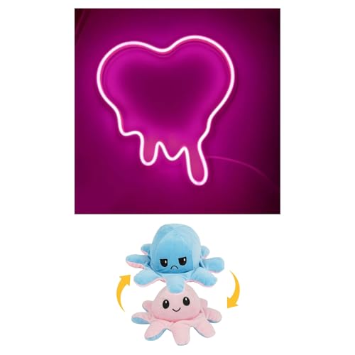 Image of EITHEO Stuffed Animal Plushie Stuffed Toy for Kids (Neon Dripping Heart + Small Octopus Pink)