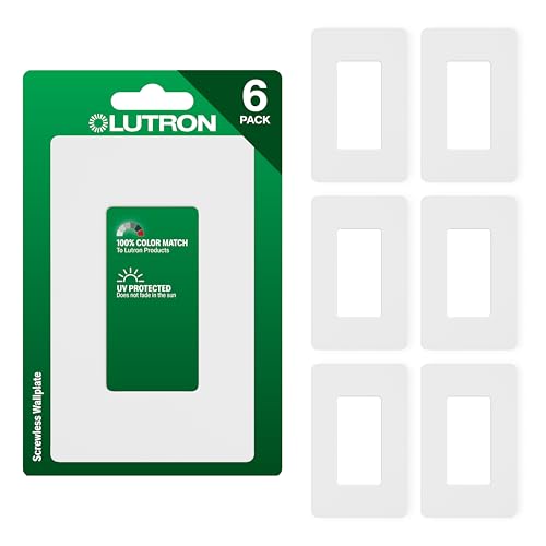 Image of Lutron Claro Light Switch Cover Plate, 1 Gang Wallplate, for Decorator Light Switches, Rocker Light Switch Cover, Outlet Cover, Screwless Switch Plate Cover, Gloss, CW-1-WH-6, White, 6 Pack