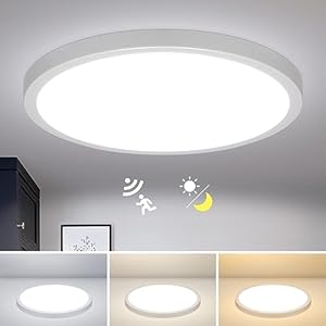 Combuh Motion Sensor Ceiling Light LED, 28W 2800LM Ø30CM Round Motion Sensor Light with Twilight Sensor, 3000K~6000K Ultra Thin IP56 Bathroom Light Ceiling for Hallway Stairs Entrance