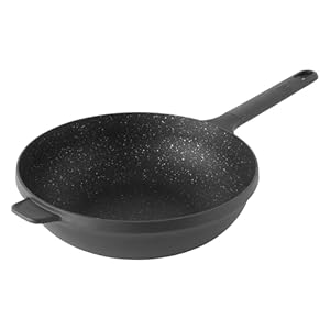 BergHOFF GEM Non-Stick Cast Aluminum Stir-Frying Pan 11″ 4.1 qt. Black Stay-Cool Handle, Hanging Loop Ferno-Green, PFOA Free Coating Induction Cooktop Fast Heating