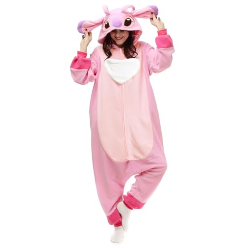 NAITOKE Adult Animal Onesie Halloween Costume Cosplay One-Piece Pajamas Women Man Teens Pink