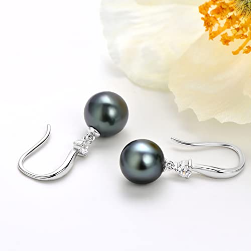 Tahitian Black Pearl Earrings for Women, 925 Sterling Silver Genuine Tahitian Cultured Pearl Drop Earrings Jewelry Gift for Women Wife Mom Daughter3