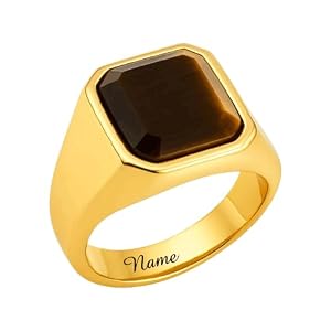 14K Gold 2.0 Ct Tiger Eye Signet Ring for Men 10K/14K/18K Real Gold Natural Tiger Eye Signet Mens Ring for Him Dad Husband Godfather Fathers Day Graduation