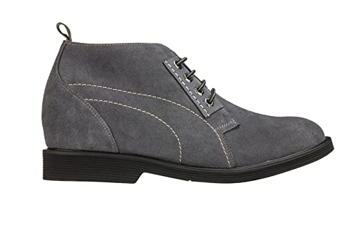 CALTO Men's Invisible Height Increasing Elevator Shoes - Grey Suede Leather Chukka Lace-up Ankle Boots - 3.2 Inches Taller - K9910 - Size 9 D(M) US2