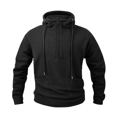 Mens Fleece Sweatshirts Fashion Quarter Zipper Drawstring Stand Collar Hoodies Tactical Hoodie Warm Sweatshirts