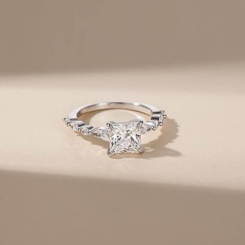 2CT Moissanite Engagement Rings for Women D Color VVS1 Clarity 925 Sterling Silver Princess Cut Moissanite Wedding Marquise Promise Band Rings for Women Size 3-112