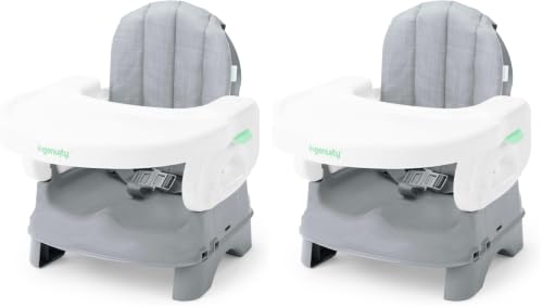 Image of Ingenuity Deluxe Comfort Booster Seat for Kitchen Chair, Compact Fold, Portable, Lightweight, Toddler Booster Seat for Dining Table, from 6 Months to 3 Years - Grey (Pack of 2)