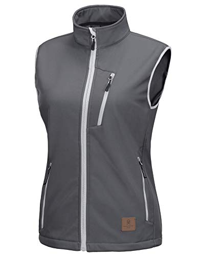 Little Donkey Andy Women's Lightweight Fleece Lined Softshell Vest Windproof Sleeveless Jacket for Hiking Travel Golf Grey L