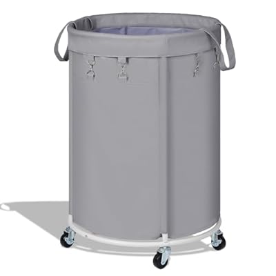 efluky 150L Laundry Basket with Wheels, Large Rolling Laundry Hampers with Handles for Bathroom, Bedroom & Laundry Room, Grey