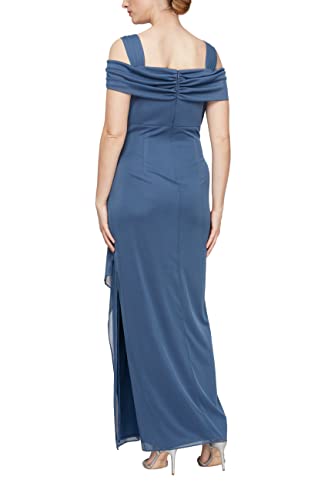 Image of Alex Evenings Women's Long Cold Shoulder Mother of the Bride Dress with Beaded Detail at Hip