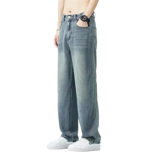 Mens Jeans Soft Stretch Loose Wide Leg Elastic Waist Casual Denim Pants Streetwear Comfortable