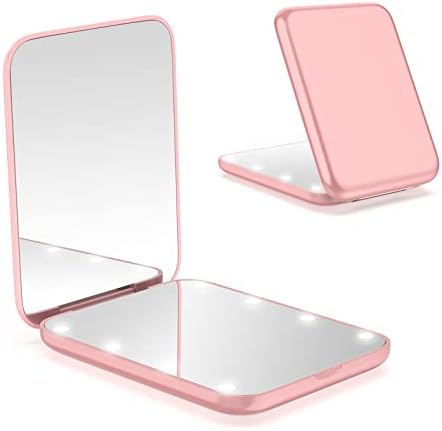 WOBSION Small Mirror with Lights,LED Compact Makeup Mirror,1x/3x ...