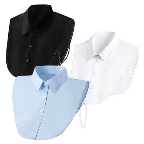 EUPSIIU 3 piezas de cuello de mujer desmontable mitad camisa blusa mujer media camisa falsa cuello blusa cuello falso cuello cuello falso mitad falso cuello desmontable cómodo para mujer oficina, 3