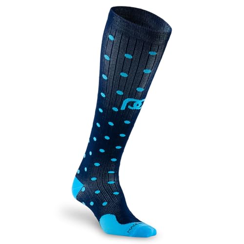 PRO Compression Marathon Knee High Compression Socks Graduated Made in USA Men and Women Small/Medium Navy Dots