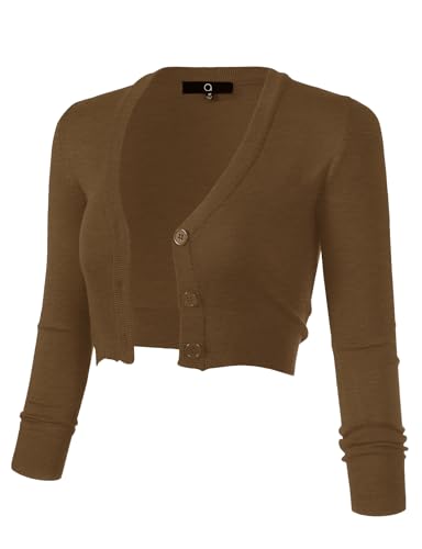 Image of Allsense Women's Cropped Bolero Shrug Cardigan | 3 /4 Sleeve, Button Down, Lightweight Knit Sweater