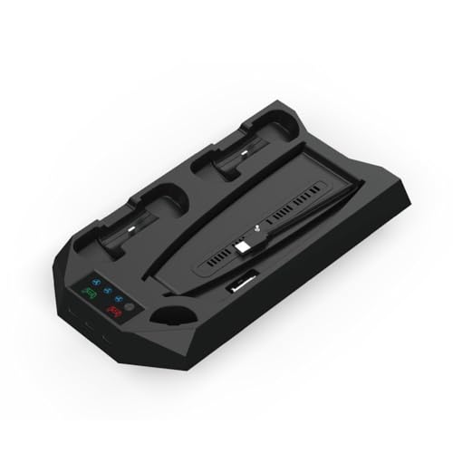 FACAIIO Ventilador de refrigeración y estación de carga con controlador dual para cargador, 3 concentradores USB, soporte para auriculares, consola, color negro