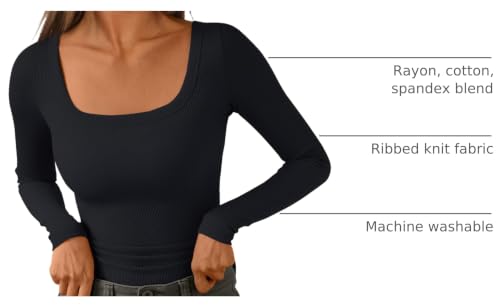 Image of AUTOMET Women's Square Neck Ribbed Long Sleeve Slim Fit Tops Fall