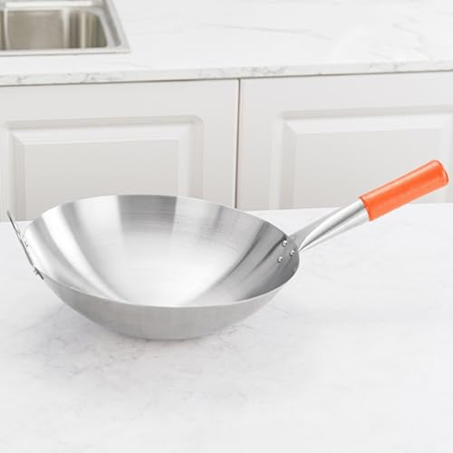 Wok de acero al carbono con mango, fondo plano 30 cm miniatura 6