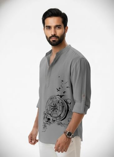 Image of Amazon Brand - INKAST Men's Cotton Blend Mandarin Collar Regular Fit Full Sleeve Casual Short Kurta