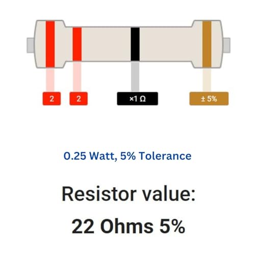 Image of 22 Ohm Resistor 1 /4W 5% Tolerance, Pack of 100 (22 Ohm)