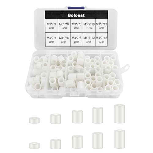 Image of 150pcs ABS Round Spacer Assortment Kit White Insulation Spacer for M3,M4 Screws Nylon Column Standoff Support Spacer with Plastic Box(White)