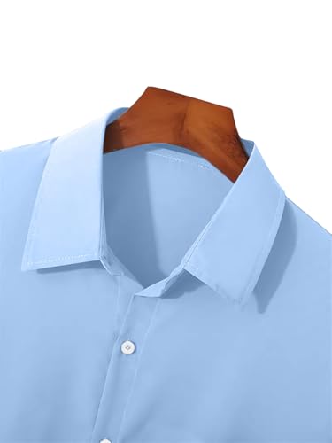 Mens Short Sleeve Button Down Shirt Stretch Business Casual Dress Shirts Solid Summer Tops4