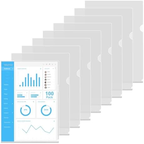 HOUYEE 100 Pack Heavy Duty Clear Document Folders, L-Type Folder ...