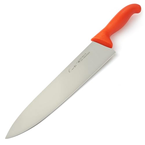 CURTA 12-inch Commercial-Grade Chef's Knife, NSF Listed, Ergonomic, Non-slip Red Handle, High Carbon 420 Stainless Steel Forged Blade Straight Edge, Dishwasher Safe, Rust Proof