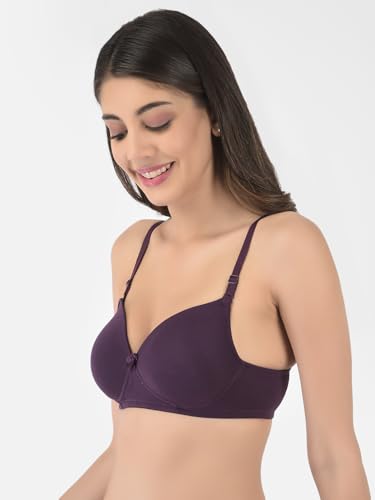 Image of Softline Women's Cotton-Rich Wire-Free Padded Bra | Full Coverage, Seamless & Breathable for Everyday Comfort | Soft Fabric with Supportive Fit for All-Day Wear