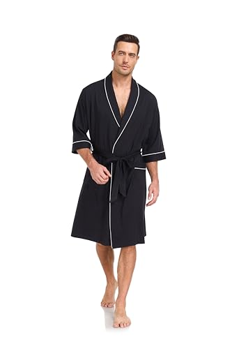 Image of COLORFULLEAF 100% Cotton Men's Bathrobes Summer Kimono Short Sleeve Lightweight Soft Breathable Spa Robe for Men
