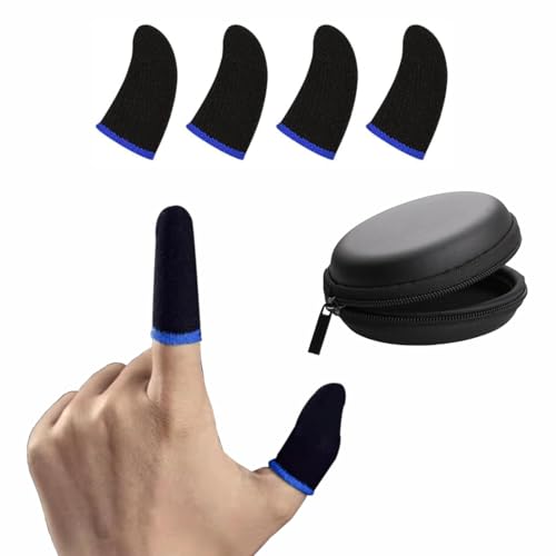 TROXXON Thumb & Finger Sleeve for Mobile Game with Super Conductive Fiber Fabric, Anti-Sweat & Breathable for PUBG, Garena Free Fire, Rules of Survival, Knives Out (2 Pairs with Black Pouch)